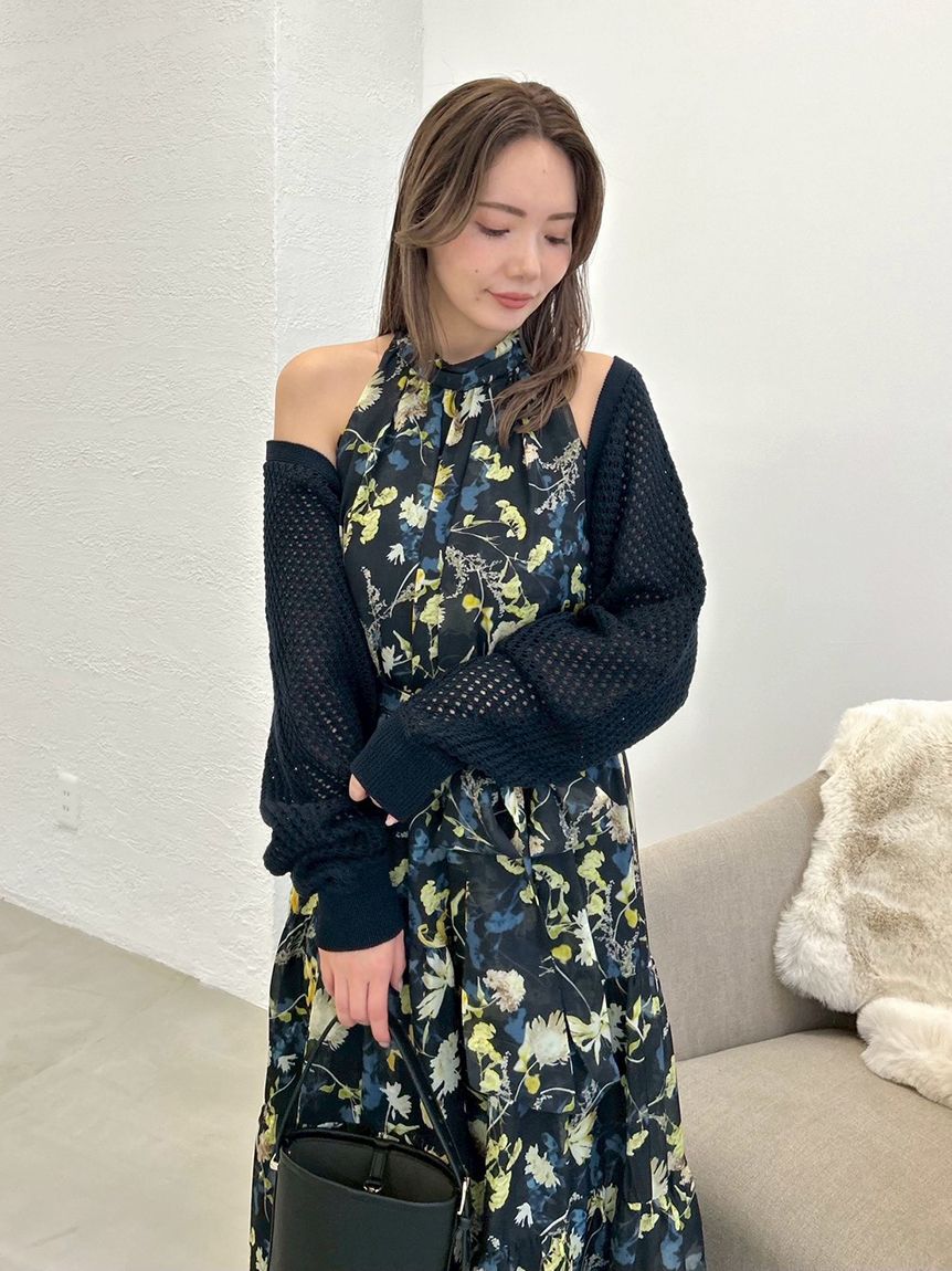 FRAY I.D「ホルターネックシアープリントワンピース」|ワンピース|