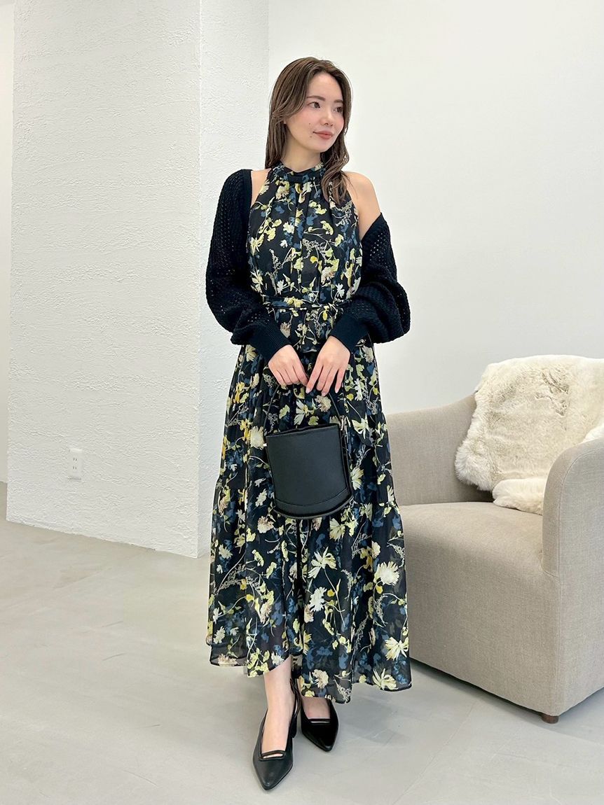 FRAY I.D「ホルターネックシアープリントワンピース」|ワンピース|