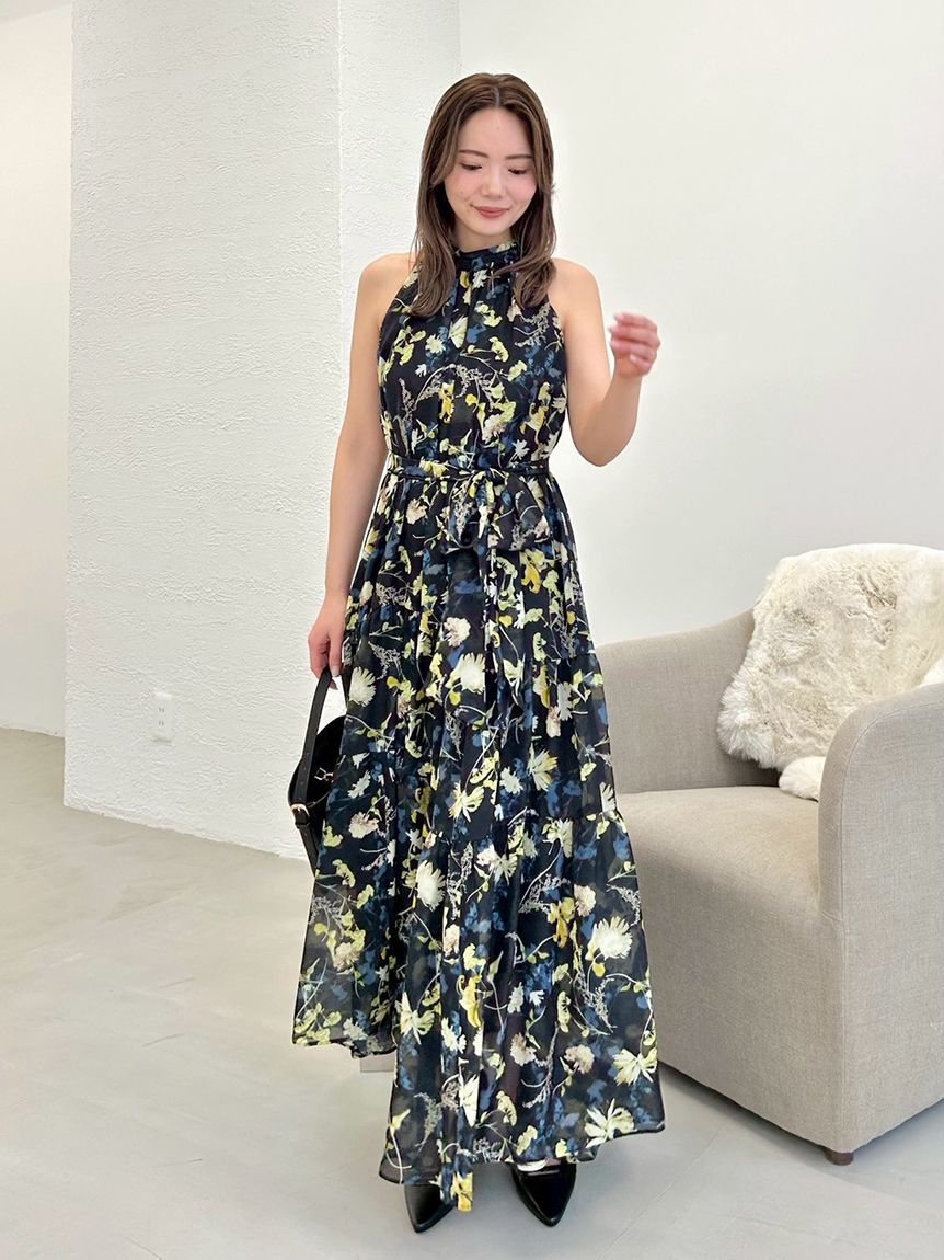 FRAY I.D「ホルターネックシアープリントワンピース」|ワンピース|