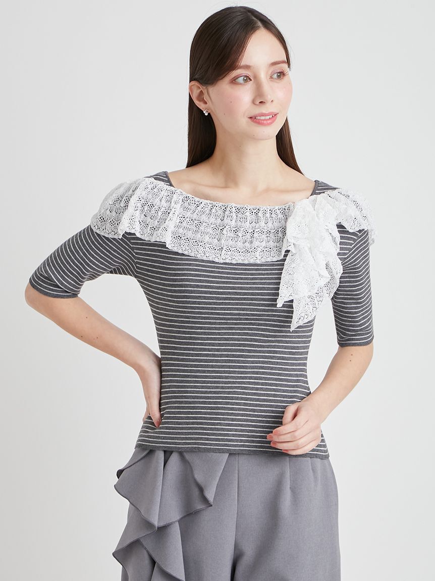 CELFORD「レース編みフリルニットプルオーバー」|ニット・セーター|