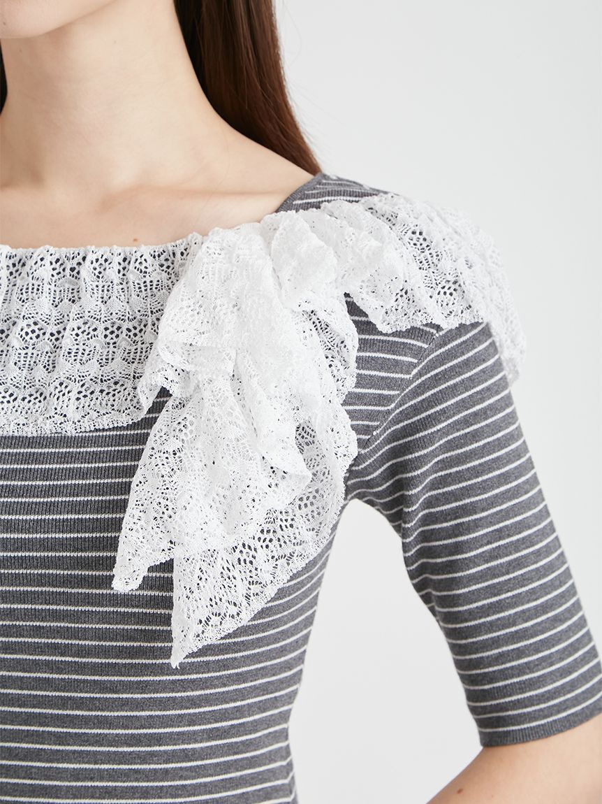 CELFORD「レース編みフリルニットプルオーバー」|ニット・セーター|