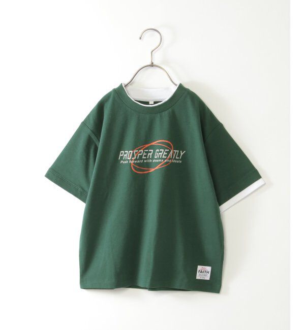 ikka kids「ダブルネック袖レイヤードロゴTシャツ（120~160cm）」|Tシャツ・カットソー|ダークグリーン