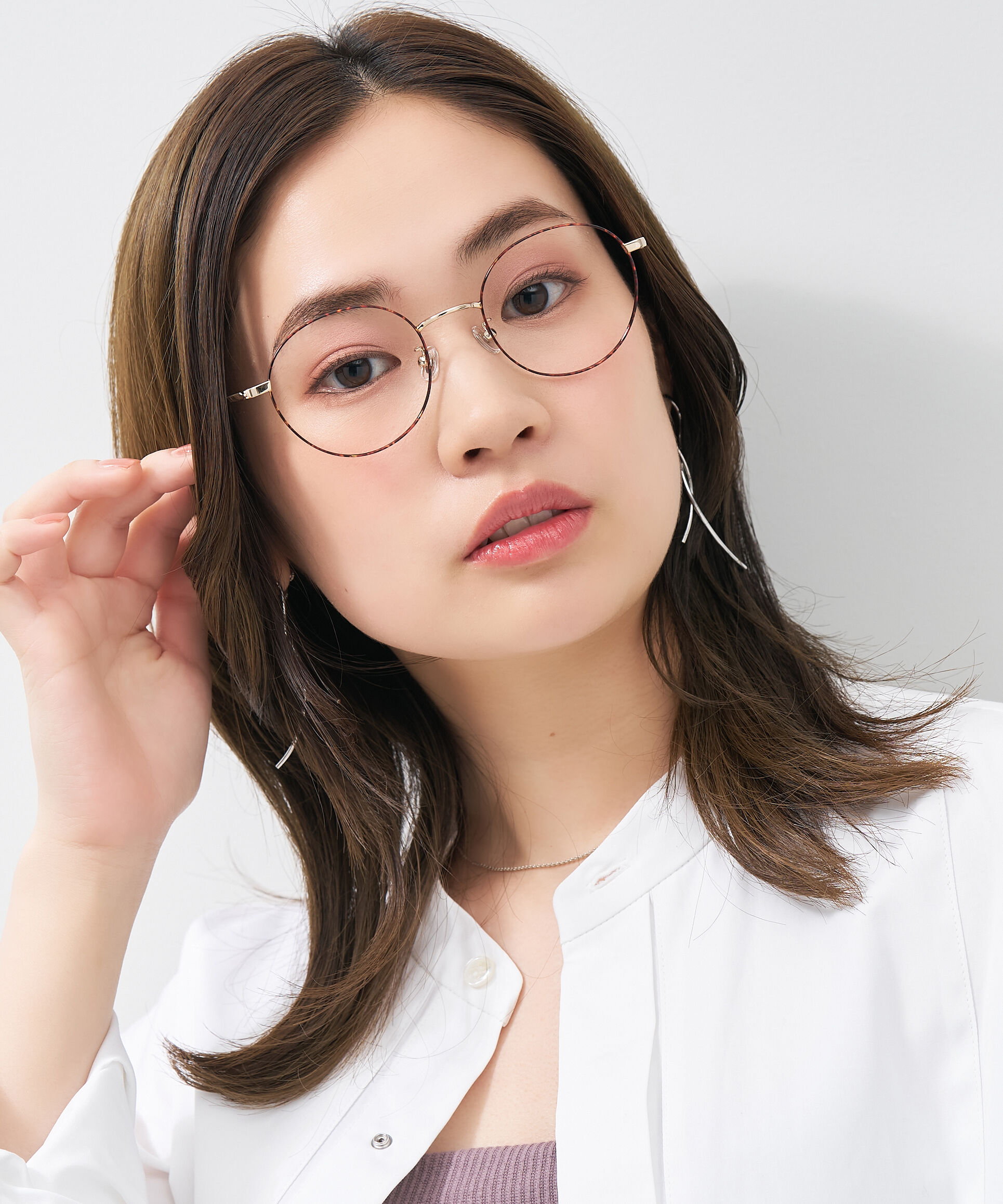  「ボストン型 華奢なラインで大人可愛い メガネ｜大きめサイズ 小顔効果 メタルフレーム レンズ交換券付き」|メガネ|ブラウン系その他1