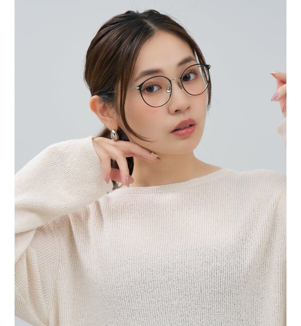  「ボストン型 メガネ | 中顔面短縮みえメガネ チタン 軽量 メタル 伊達 大人可愛い Zoff レンズ交換券付」|メガネ|ブラック