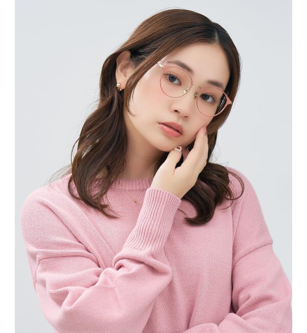  「ボストン型 メガネ | 中顔面短縮みえメガネ チタン 軽量 メタル 伊達 大人可愛い Zoff レンズ交換券付」|メガネ|ピンク2