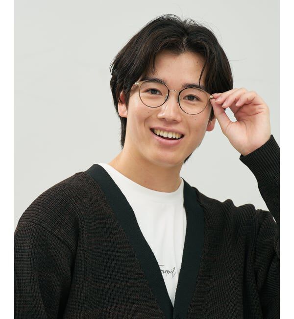  「ボストン型 メガネ | 中顔面短縮みえメガネ チタン 軽量 メタル 伊達 大人可愛い Zoff レンズ交換券付」|メガネ|薄ブラウン