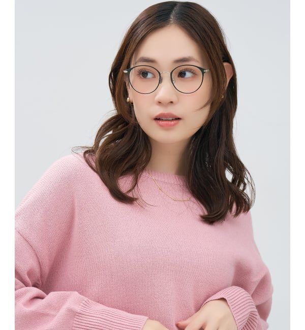  「ボストン型 メガネ | 中顔面短縮みえメガネ チタン 軽量 メタル 伊達 大人可愛い Zoff レンズ交換券付」|メガネ|グリーン1