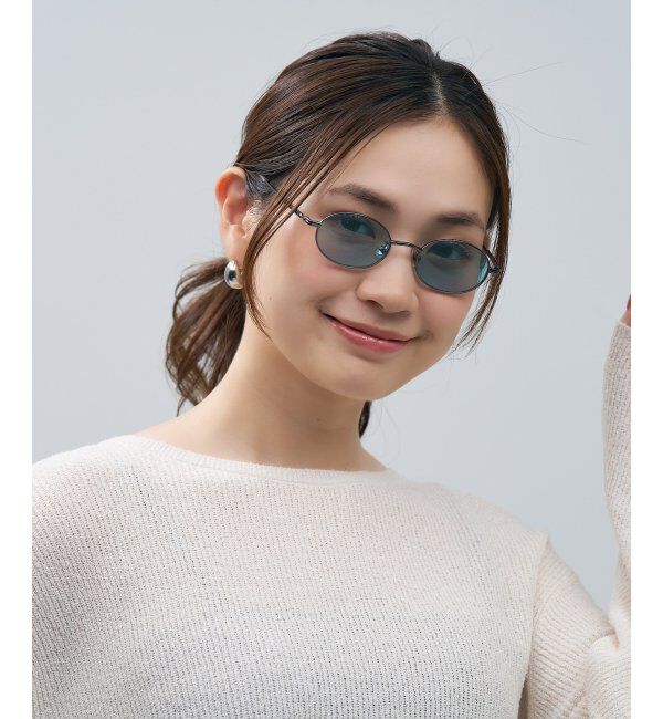  「SUNCUTGlasses/UV100%CUT オーバル型 サングラス [度無し専用] 横長 メタル 紫外線対策 UVカット」|サングラス|シルバー