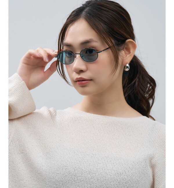  「SUNCUTGlasses/UV100%CUT オーバル型 サングラス [度無し専用] 横長 メタル 紫外線対策 UVカット」|サングラス|