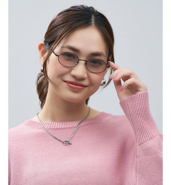  「SUNCUTGlasses/UV100%CUT オーバル型 サングラス [度無し専用] 横長 メタル 紫外線対策 UVカット」|サングラス|薄ブラウン