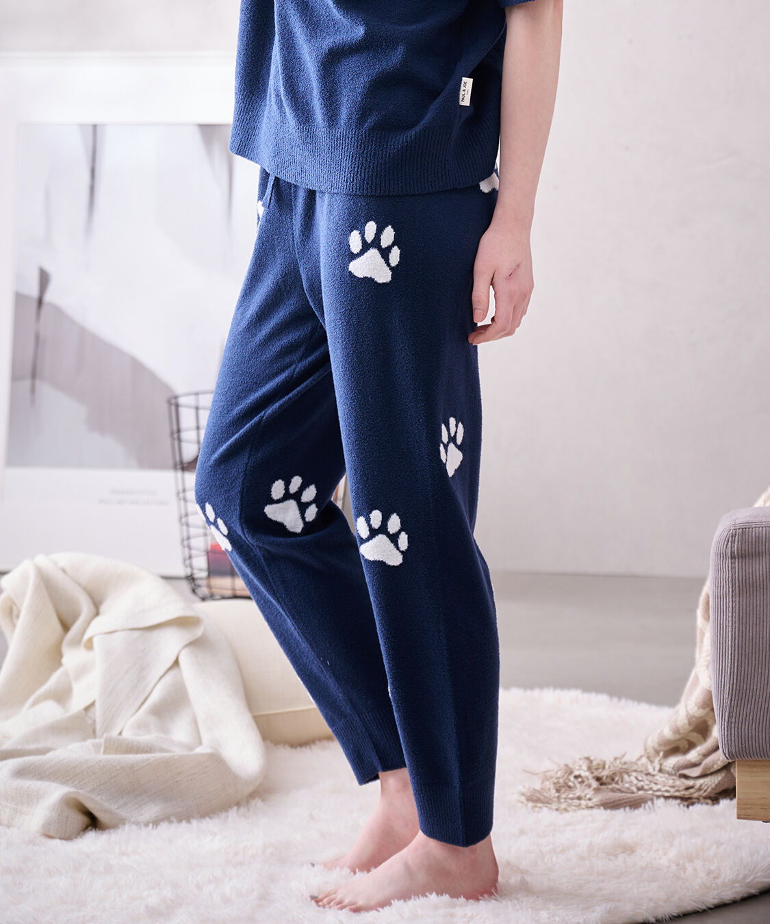 PAUL&JOE「ランダム猫足跡　夏ニットロングパンツ」|ルームウェア|