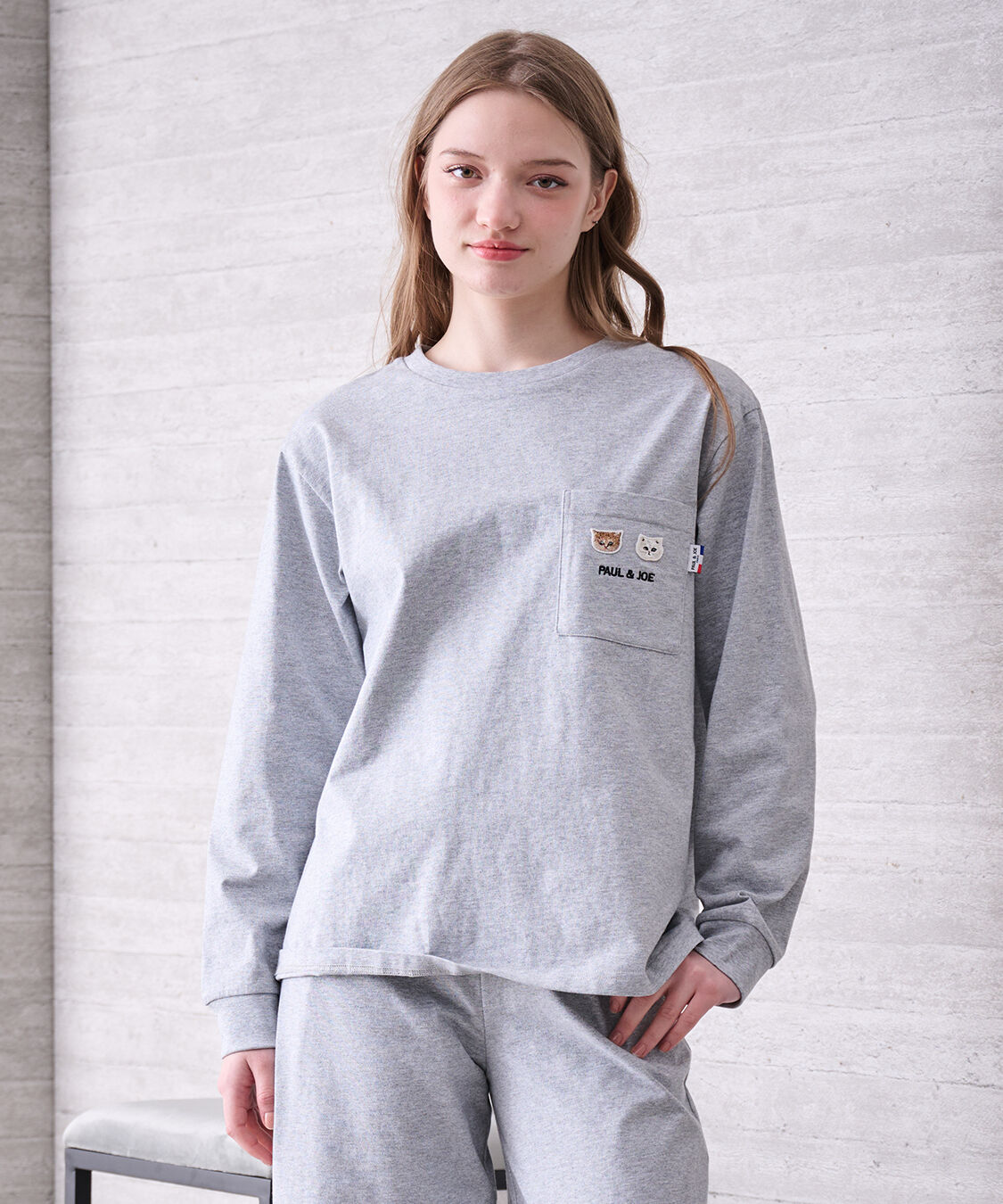 PAUL&JOE「ヌネット＆ジプシーワッペン　コットンロングTシャツ」|ルームウェア|グレー