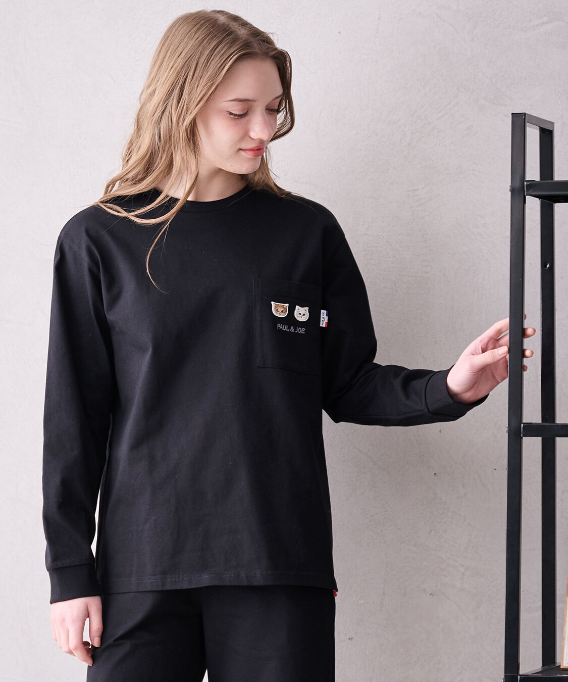 PAUL&JOE「ヌネット＆ジプシーワッペン　コットンロングTシャツ」|ルームウェア|ブラック