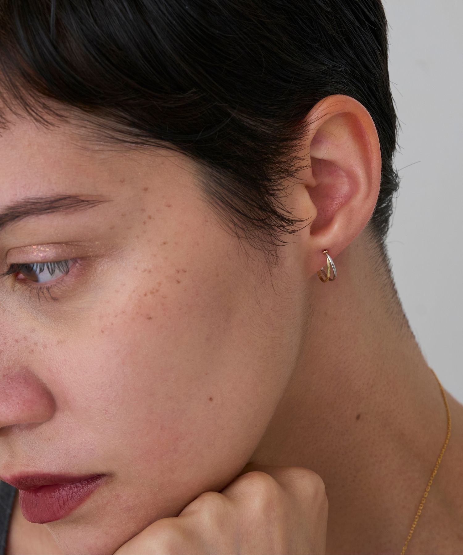 JUPITER「【K18YG,Pt900】ダブルラインコンビカラーフープピアス/金属アレルギー対応」|ピアス|