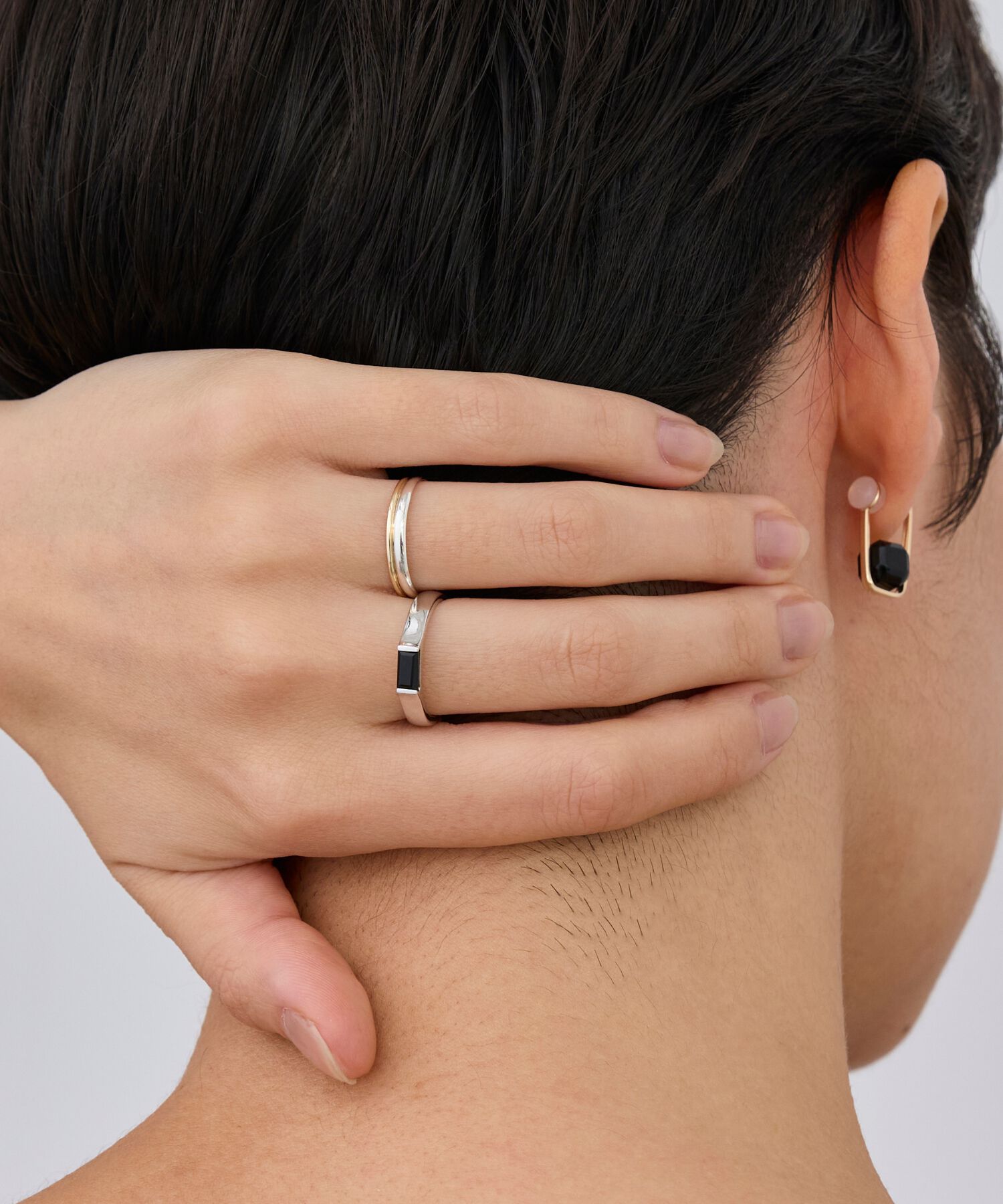 JUPITER「【SV】バケットカットオニキスミニマルリング/天然石/金属アレルギー対応　シルバー」|リング|