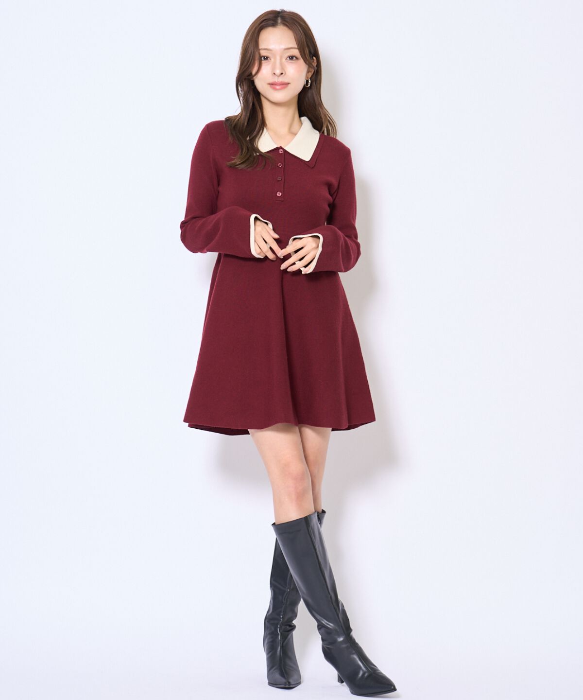 アンドクチュール「バイカラーポロニットフレアミニワンピース」|ワンピース|