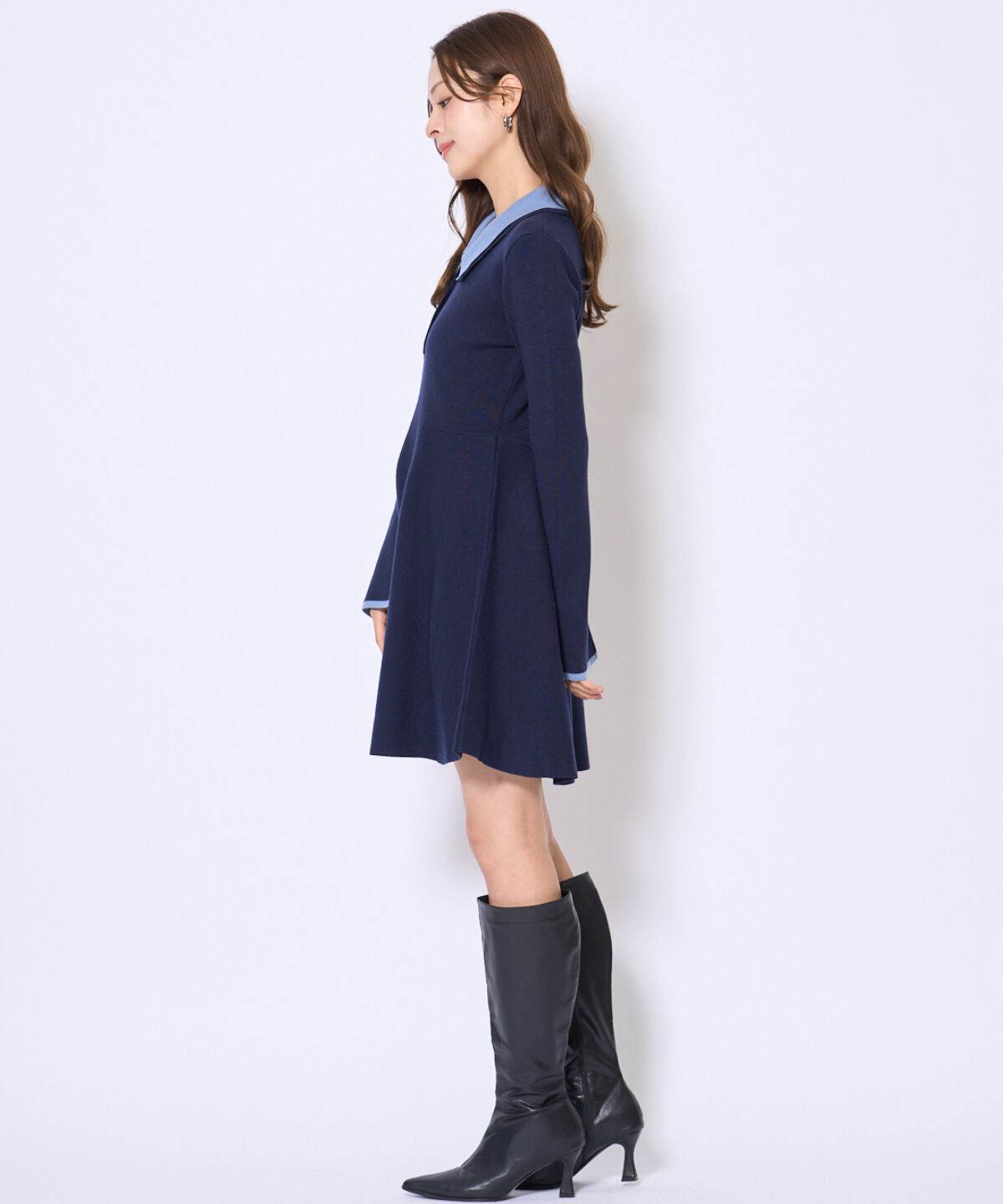 アンドクチュール「バイカラーポロニットフレアミニワンピース」|ワンピース|