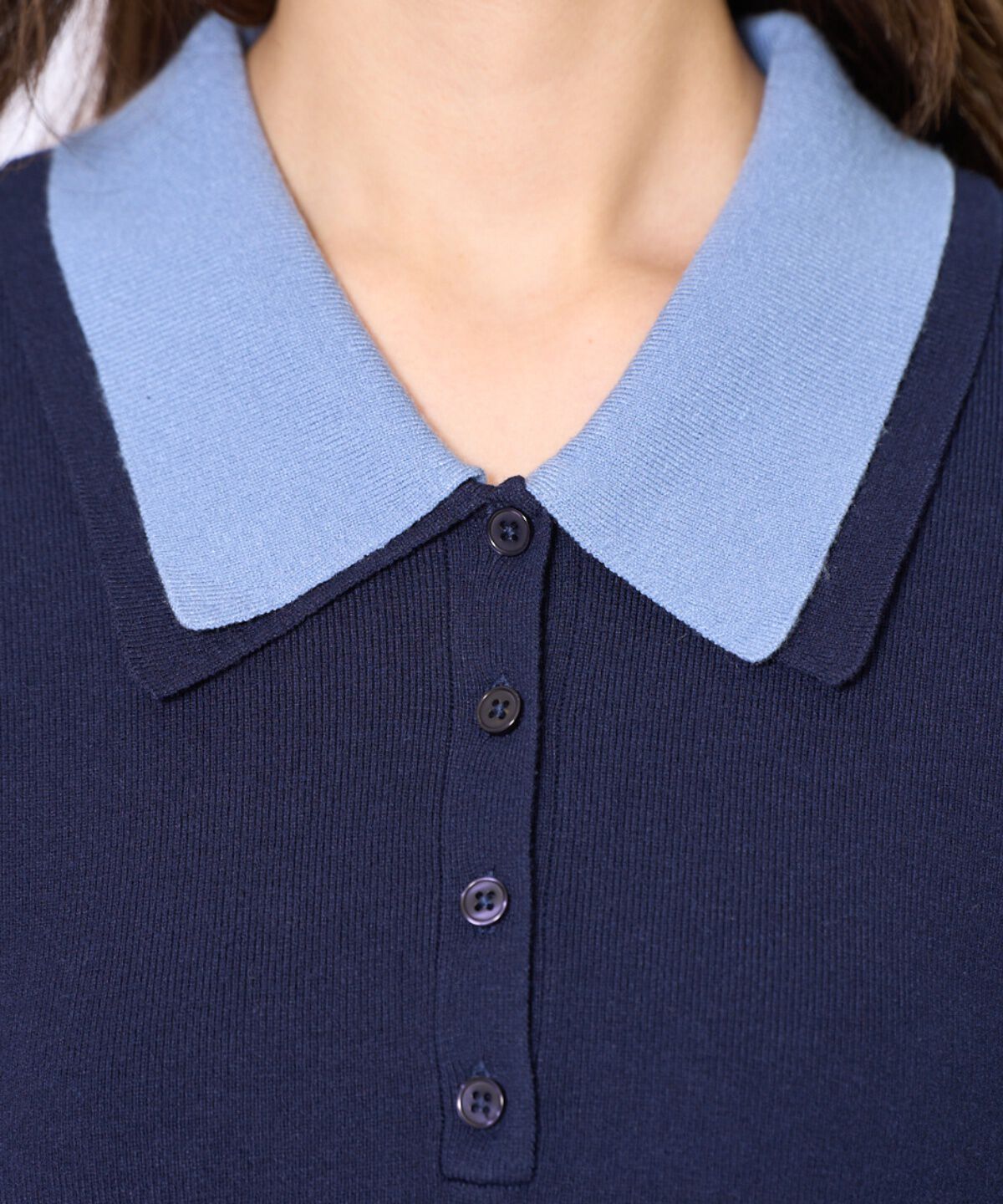 アンドクチュール「バイカラーポロニットフレアミニワンピース」|ワンピース|