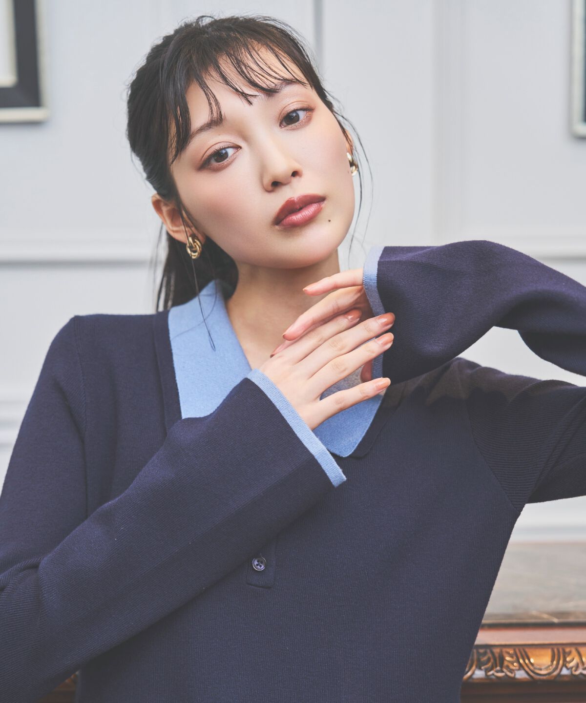 アンドクチュール「バイカラーポロニットフレアミニワンピース」|ワンピース|