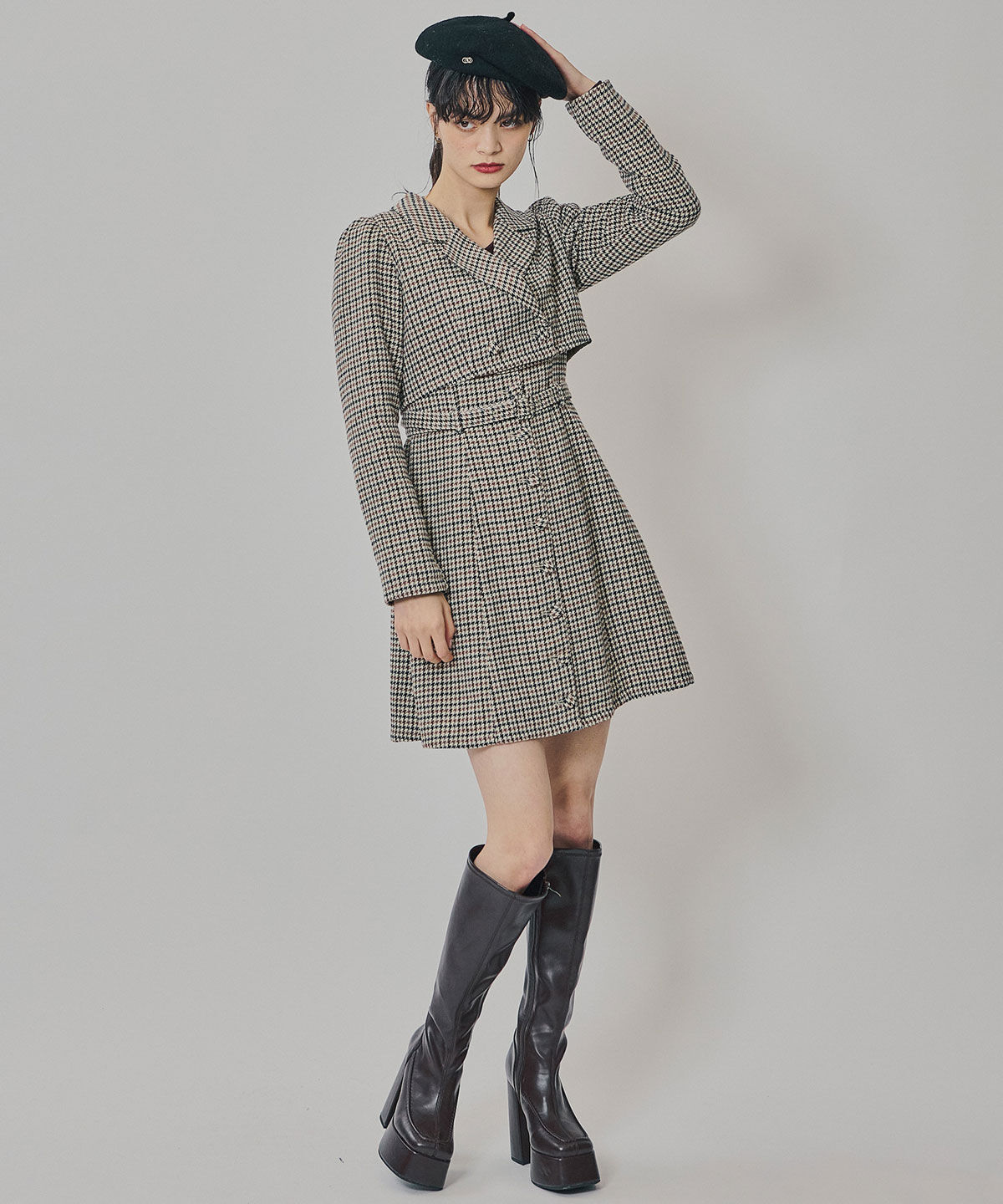 REDYAZEL「ハウンドトゥースショートジャケット&times;ミニワンピース」|ワンピース|
