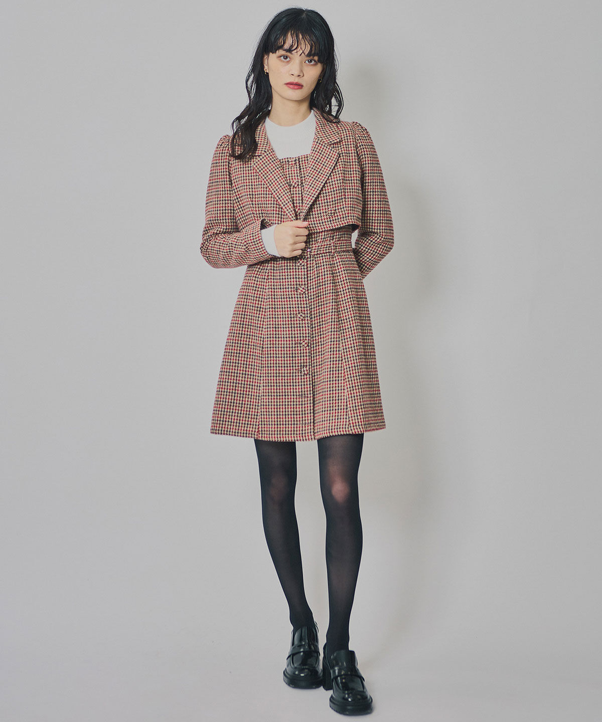 REDYAZEL「ハウンドトゥースショートジャケット&times;ミニワンピース」|ワンピース|