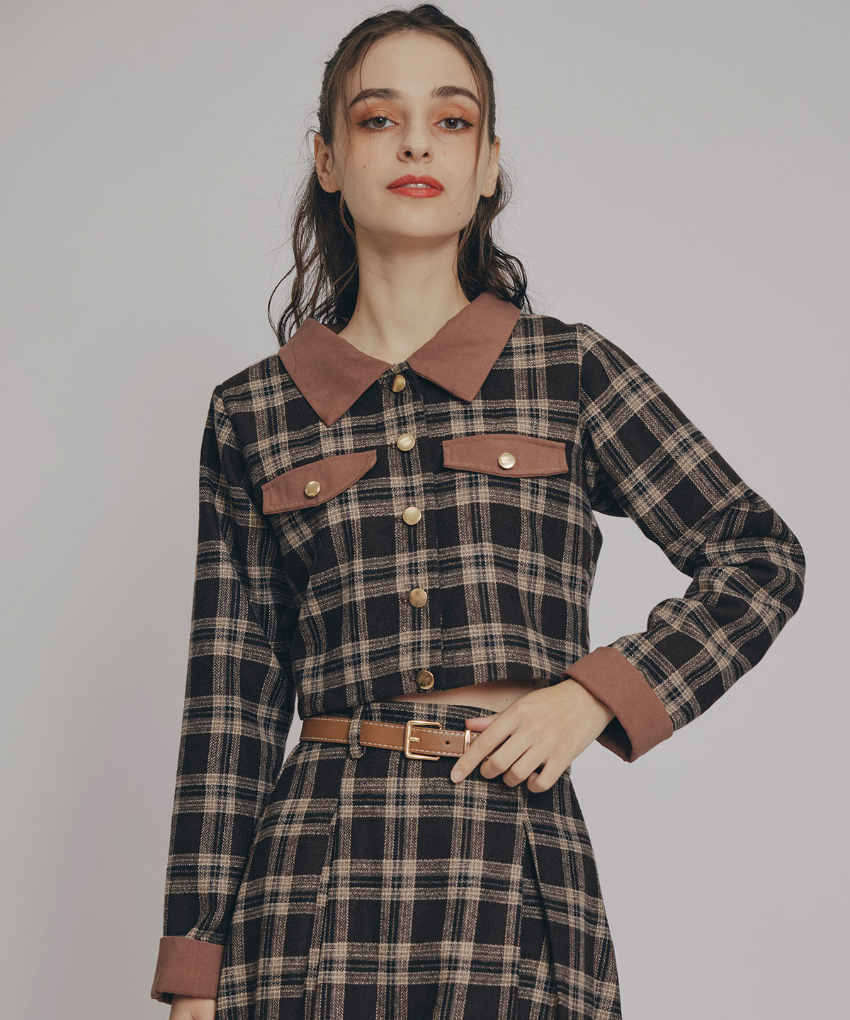 REDYAZEL「クラシカルチェックコンパクトシャツ&times;ロングスカートセットアップ」|ワンピース|