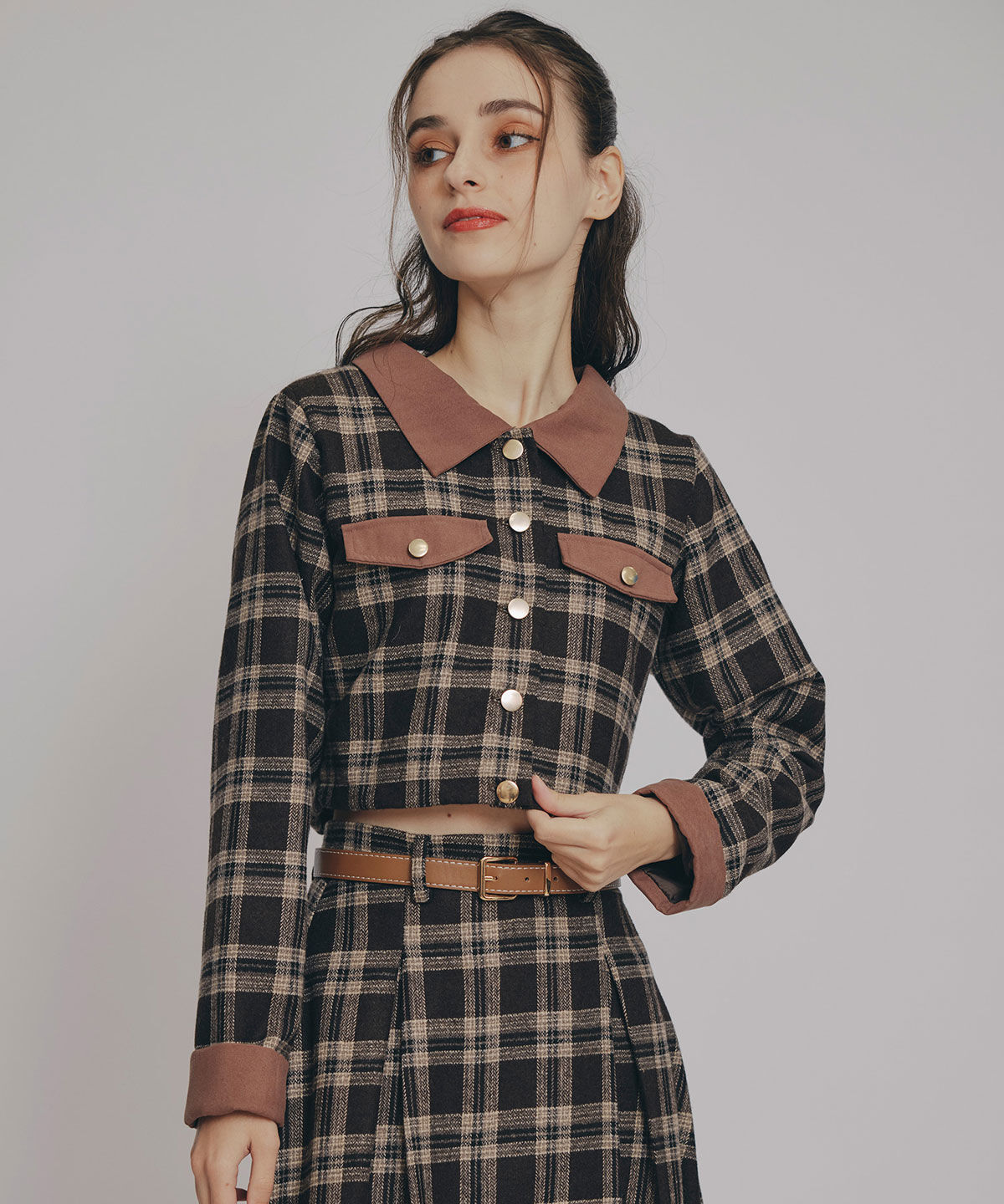 REDYAZEL「クラシカルチェックコンパクトシャツ&times;ロングスカートセットアップ」|ワンピース|