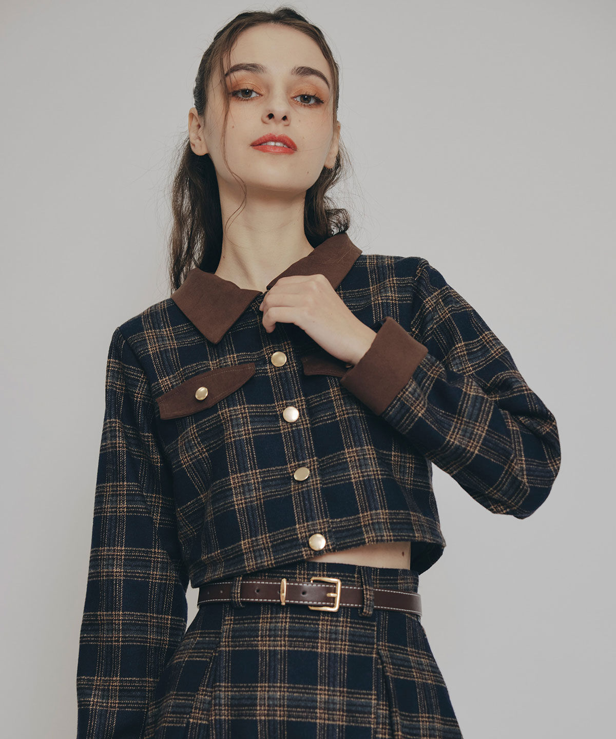 REDYAZEL「クラシカルチェックコンパクトシャツ&times;ロングスカートセットアップ」|ワンピース|