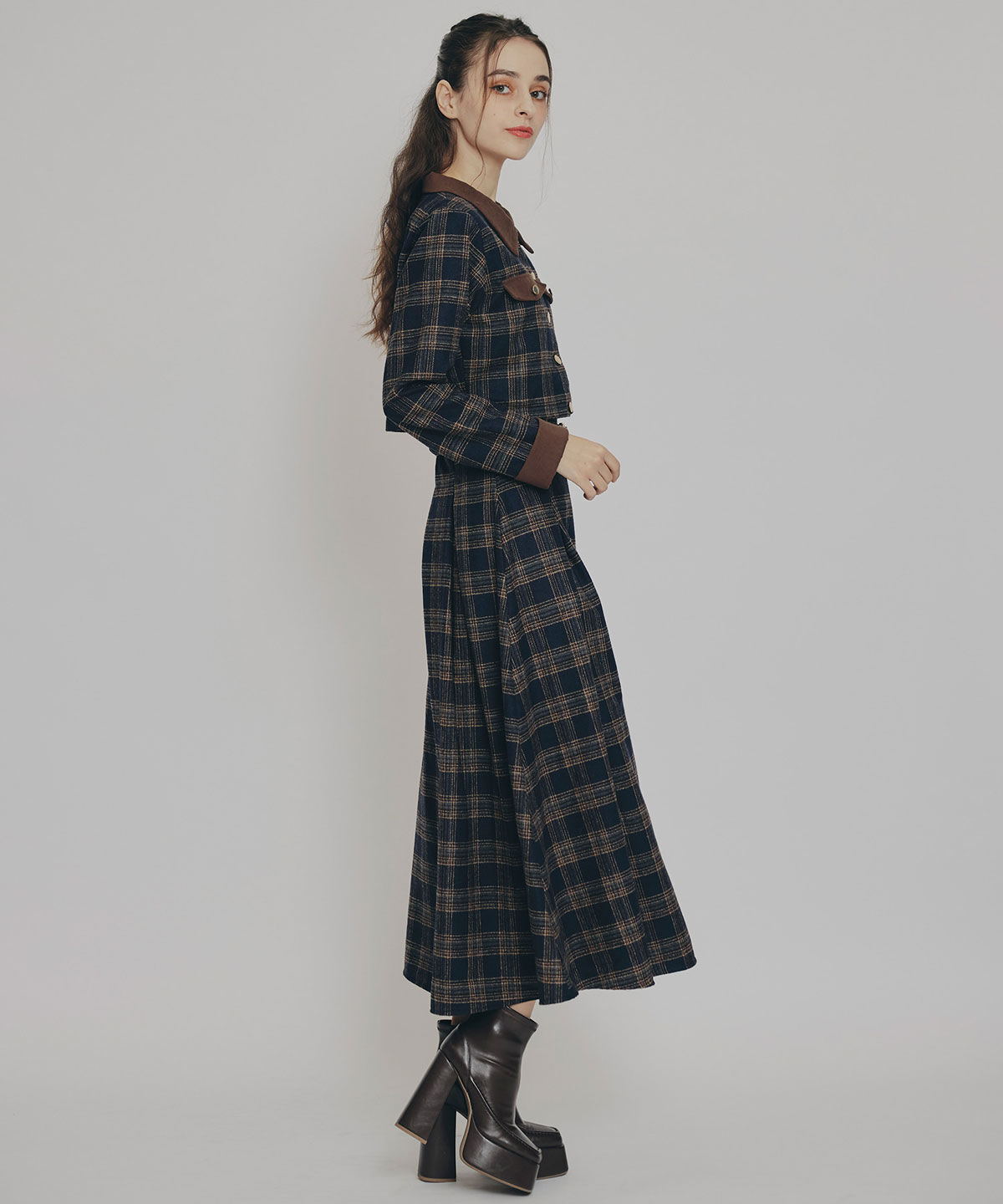 REDYAZEL「クラシカルチェックコンパクトシャツ&times;ロングスカートセットアップ」|ワンピース|