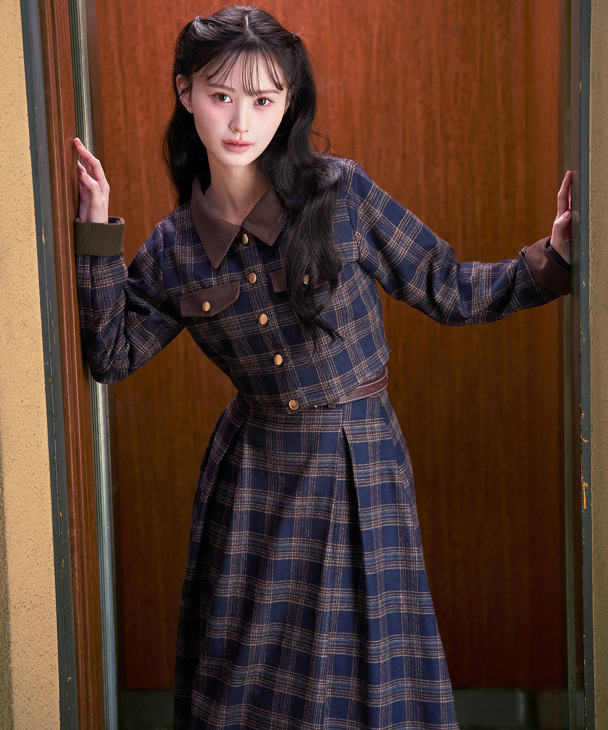 REDYAZEL「クラシカルチェックコンパクトシャツ&times;ロングスカートセットアップ」|ワンピース|