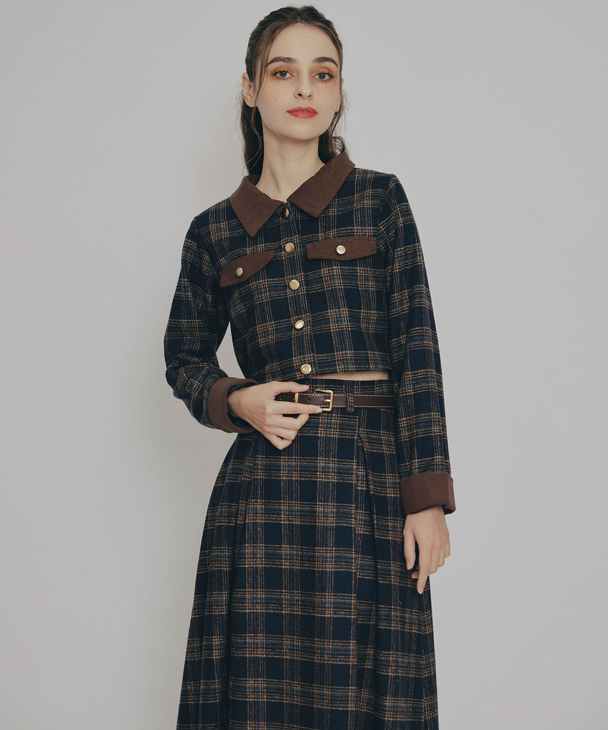 REDYAZEL「クラシカルチェックコンパクトシャツ&times;ロングスカートセットアップ」|ワンピース|