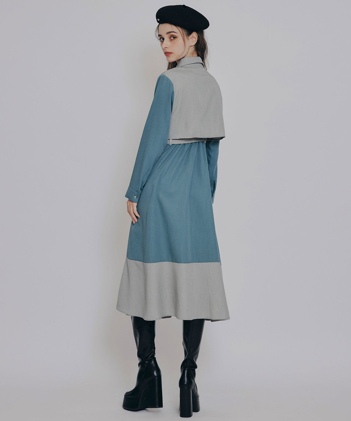 REDYAZEL「カラーブロッキングシャツロングフレアワンピース」|ワンピース|