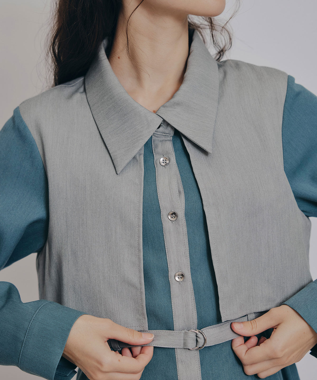 REDYAZEL「カラーブロッキングシャツロングフレアワンピース」|ワンピース|