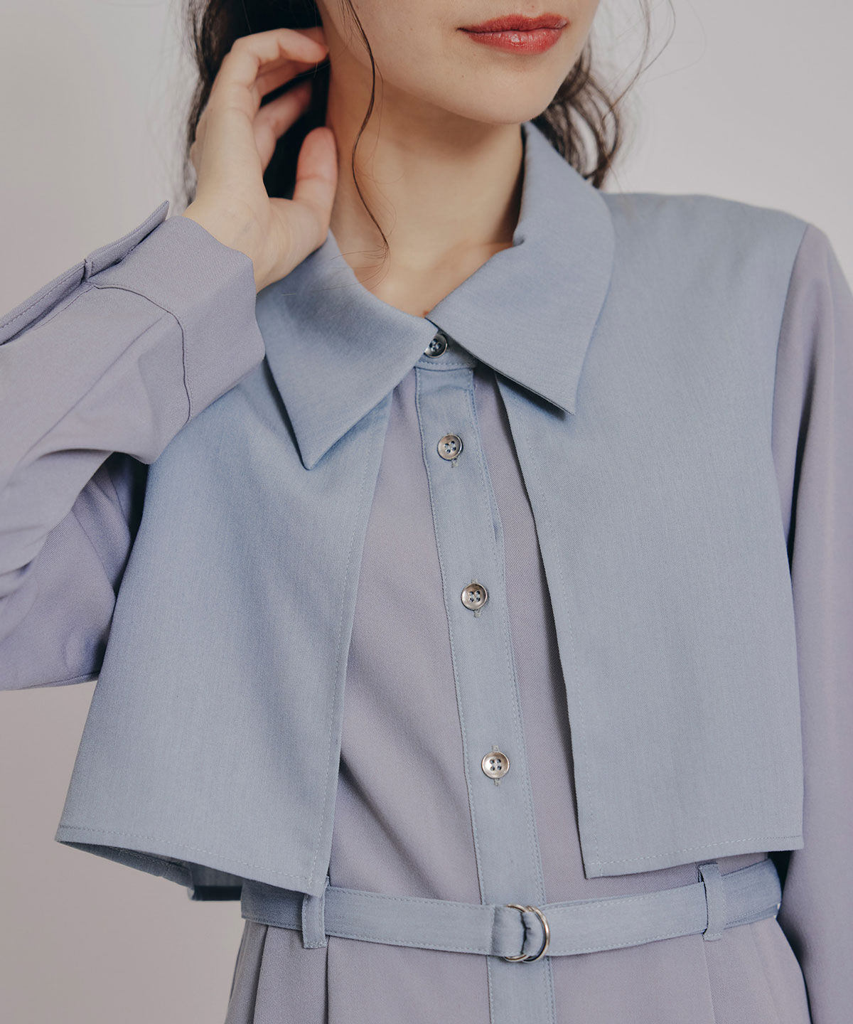 REDYAZEL「カラーブロッキングシャツロングフレアワンピース」|ワンピース|