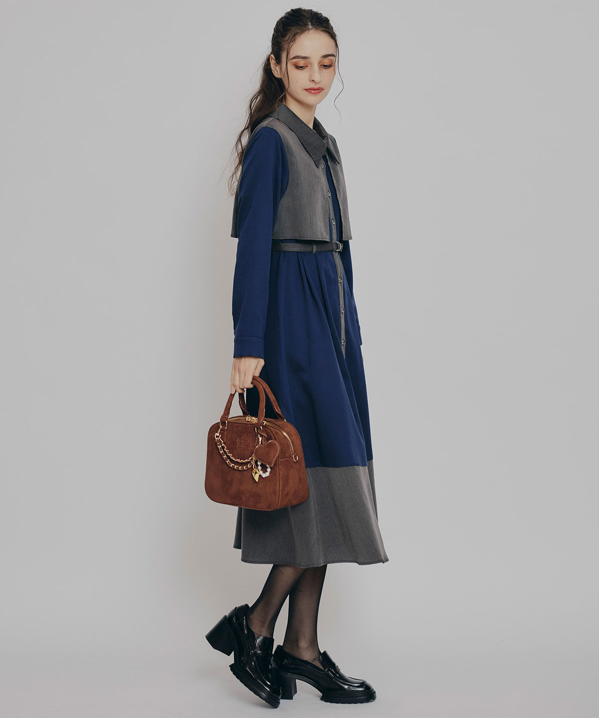 REDYAZEL「カラーブロッキングシャツロングフレアワンピース」|ワンピース|