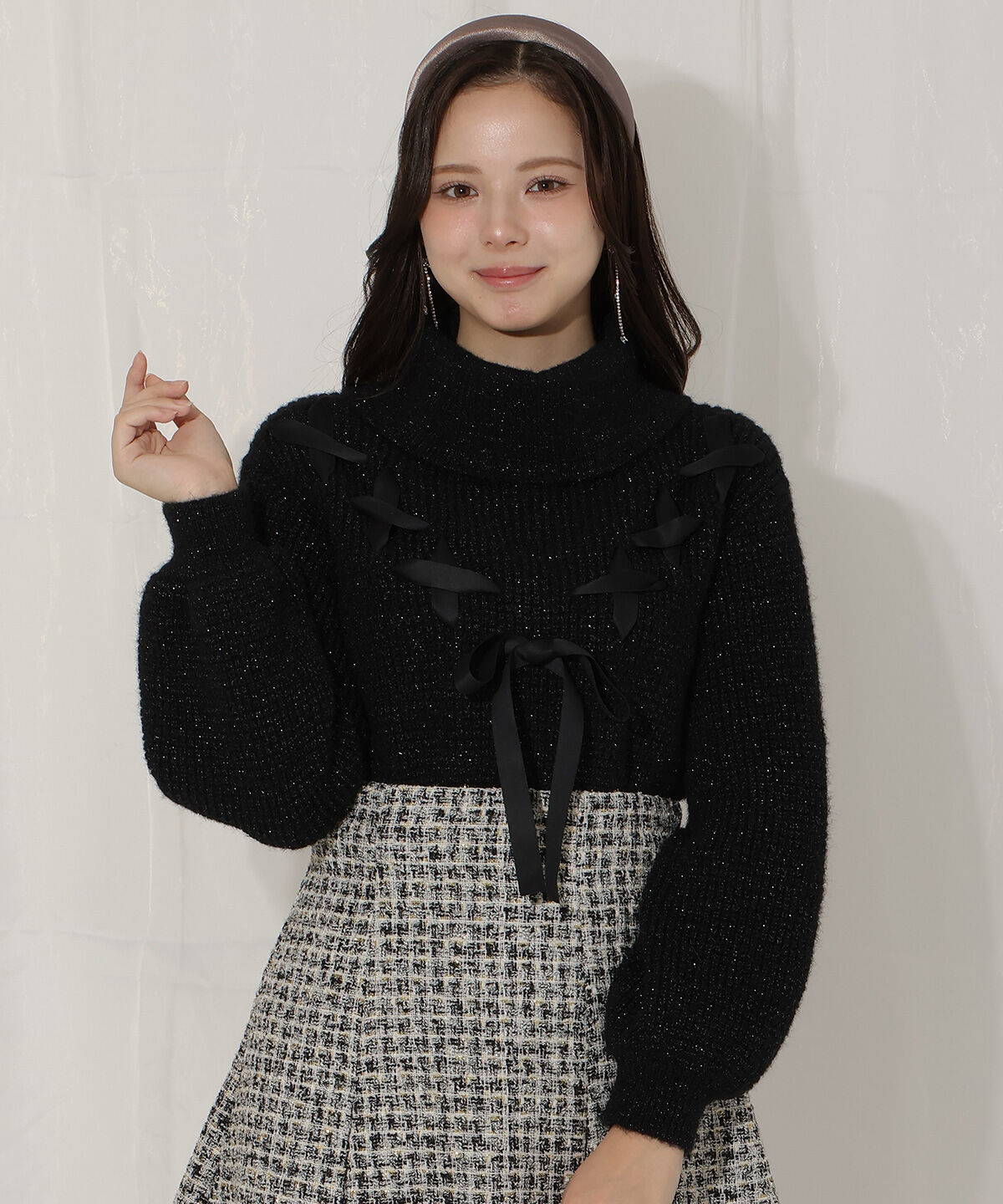 WILLSELECTION「レースアップタートルニット」|ニット・セーター|ブラック