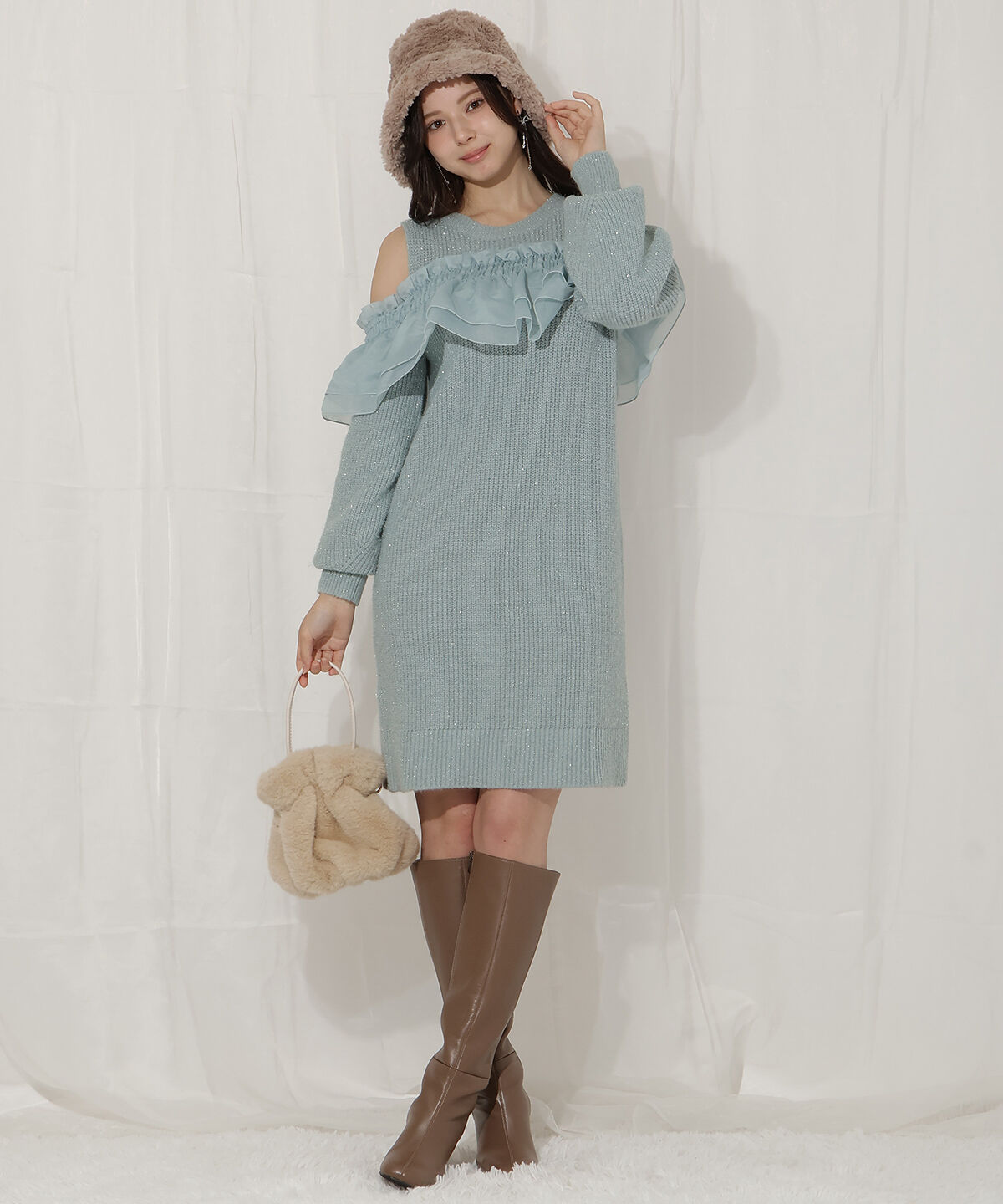 WILLSELECTION「バックリボンオフショルニットワンピース」|ワンピース|