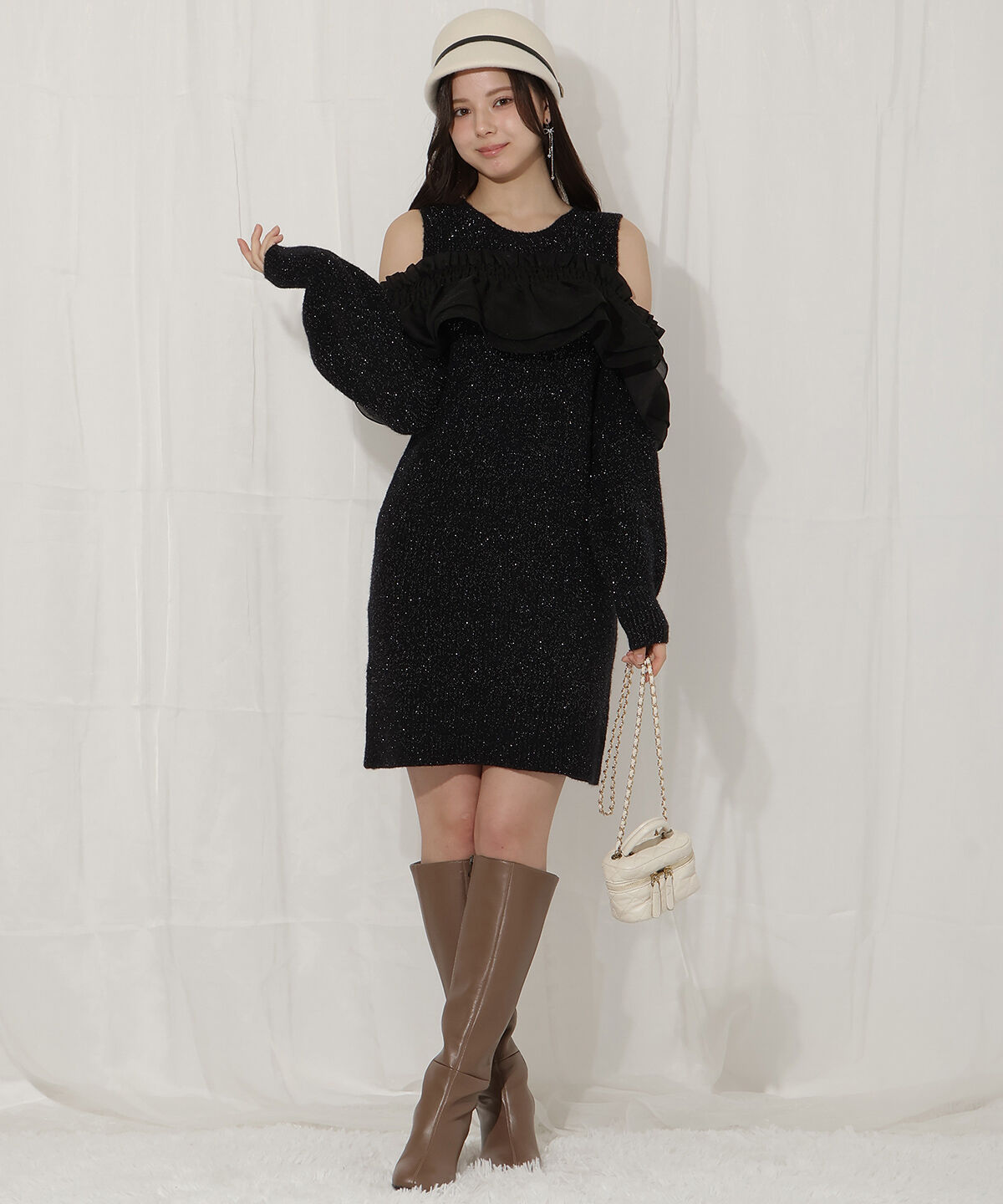 WILLSELECTION「バックリボンオフショルニットワンピース」|ワンピース|