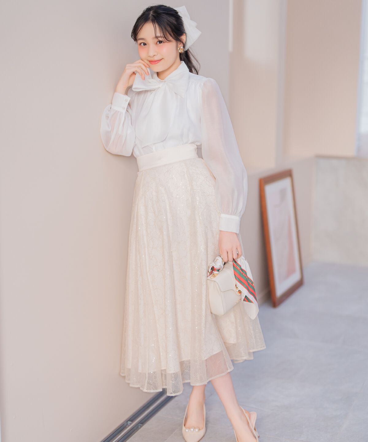 WILLSELECTION「スパンコール付きチュールスカート」|フレア|ﾗｲﾄﾍﾞｰｼﾞｭ