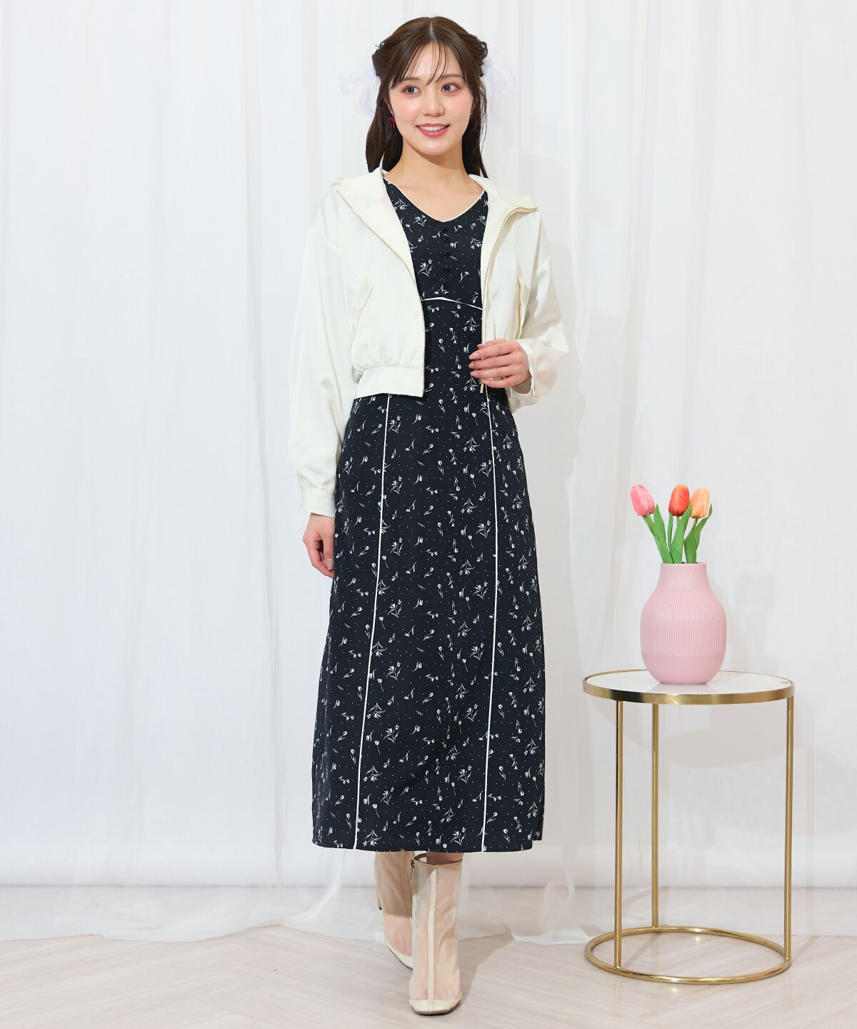 WILLSELECTION「フラワードットパイピングフレアワンピース」|ワンピース|