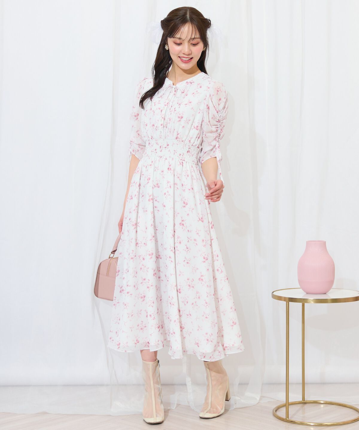 WILLSELECTION「ピンタックウエストシャーリングフラワーワンピース」|ワンピース|