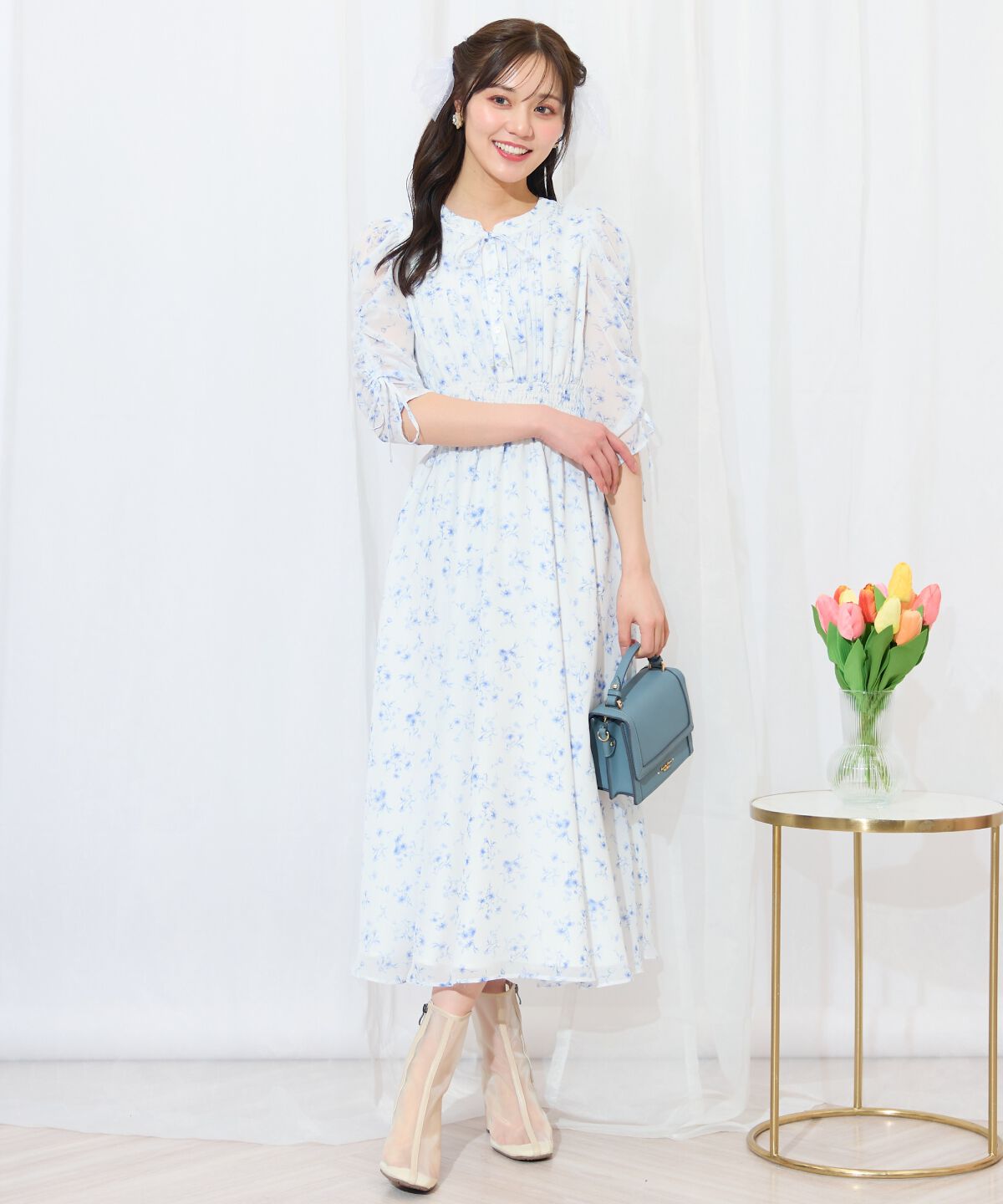 WILLSELECTION「ピンタックウエストシャーリングフラワーワンピース」|ワンピース|