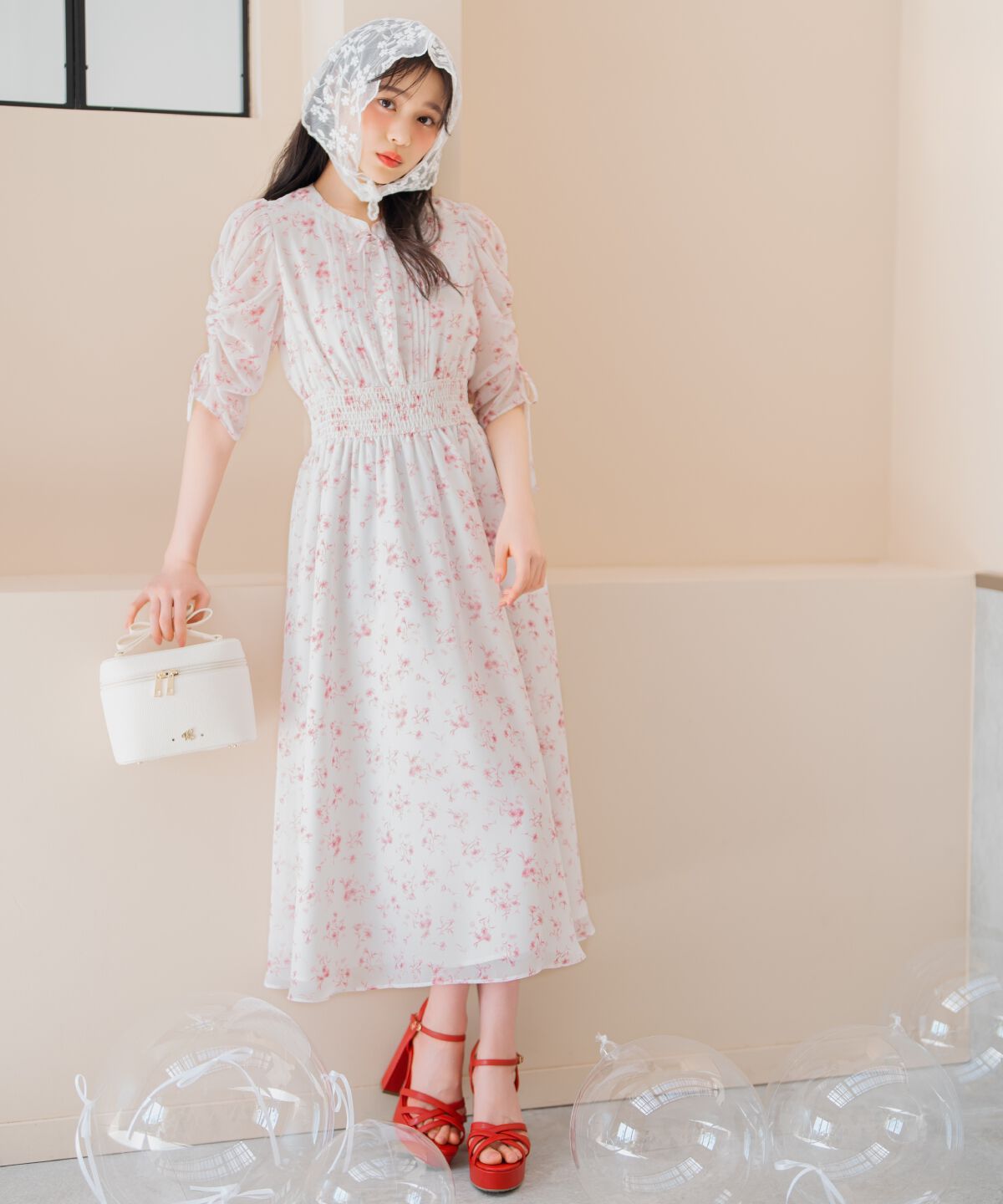 WILLSELECTION「ピンタックウエストシャーリングフラワーワンピース」|ワンピース|