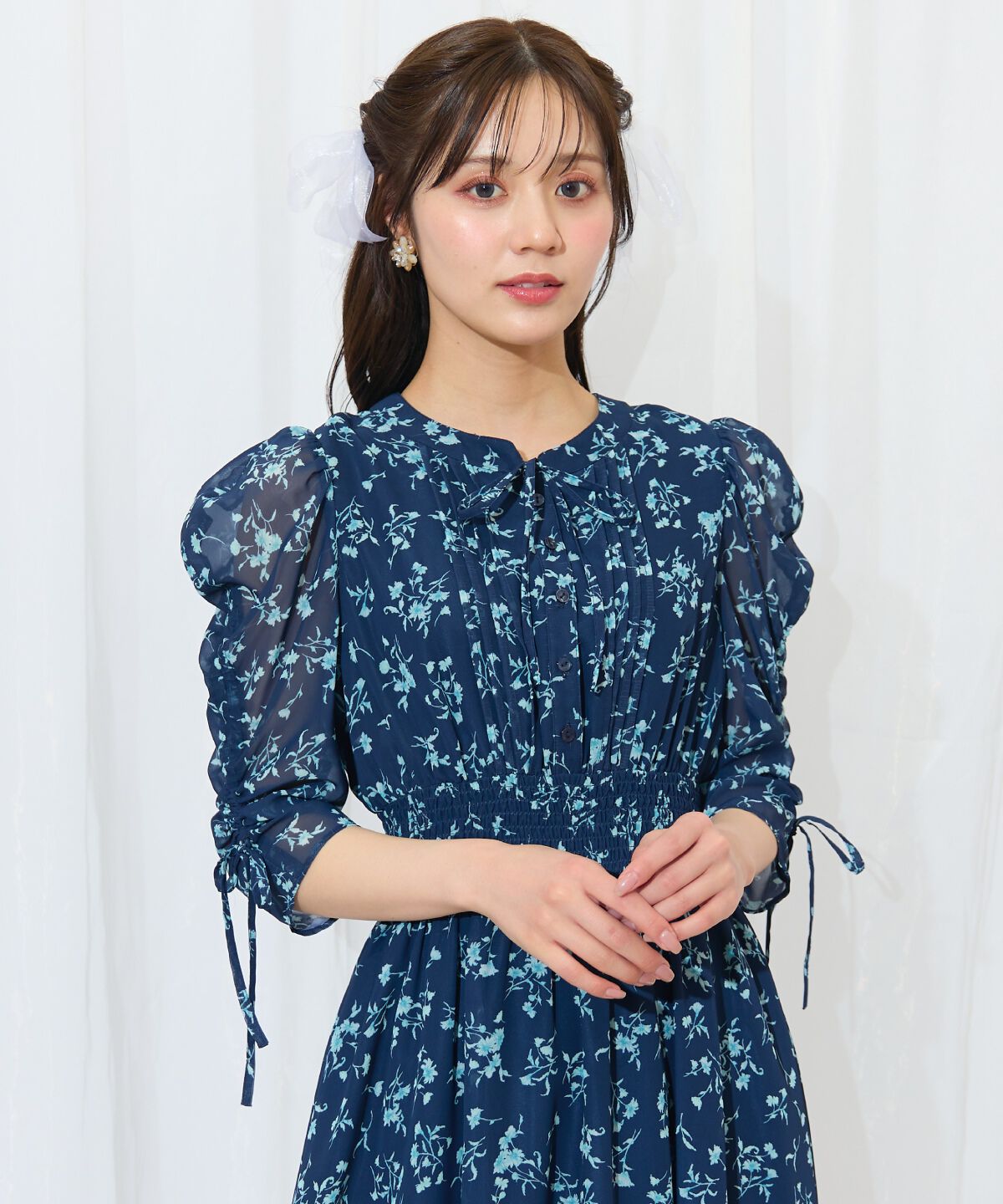 WILLSELECTION「ピンタックウエストシャーリングフラワーワンピース」|ワンピース|