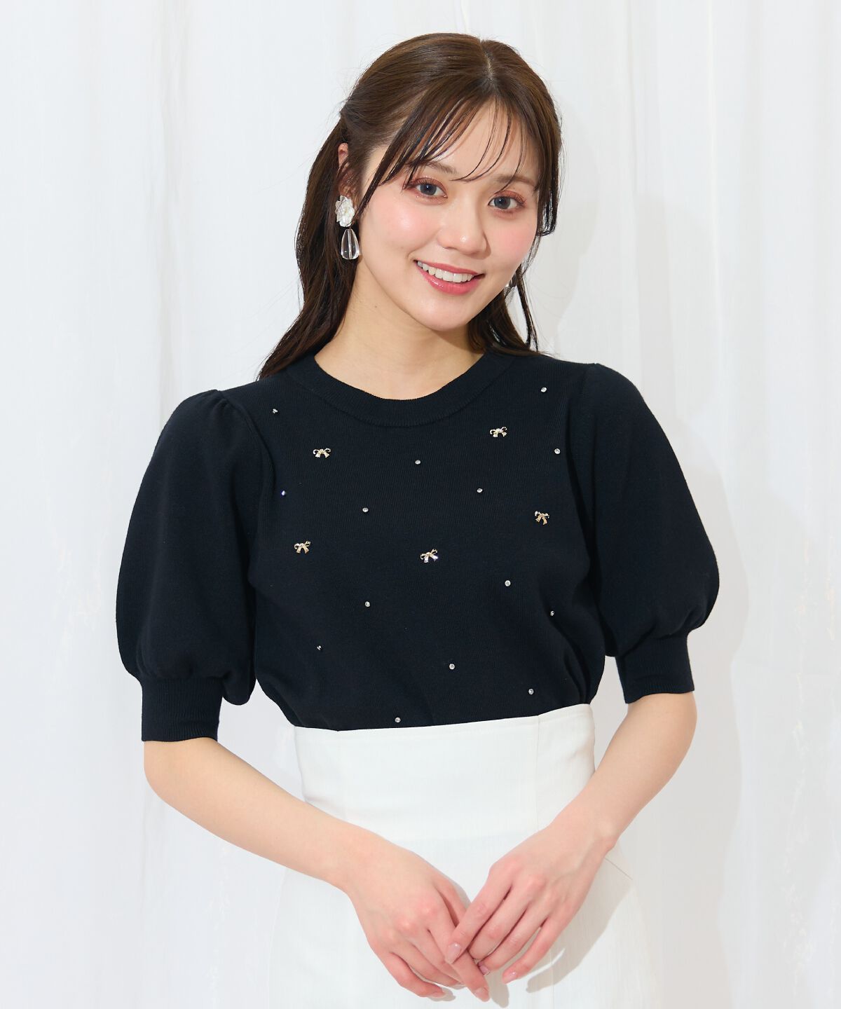 WILLSELECTION「ビジュー＆リボンパーツニットプルオーバー」|ニット・セーター|