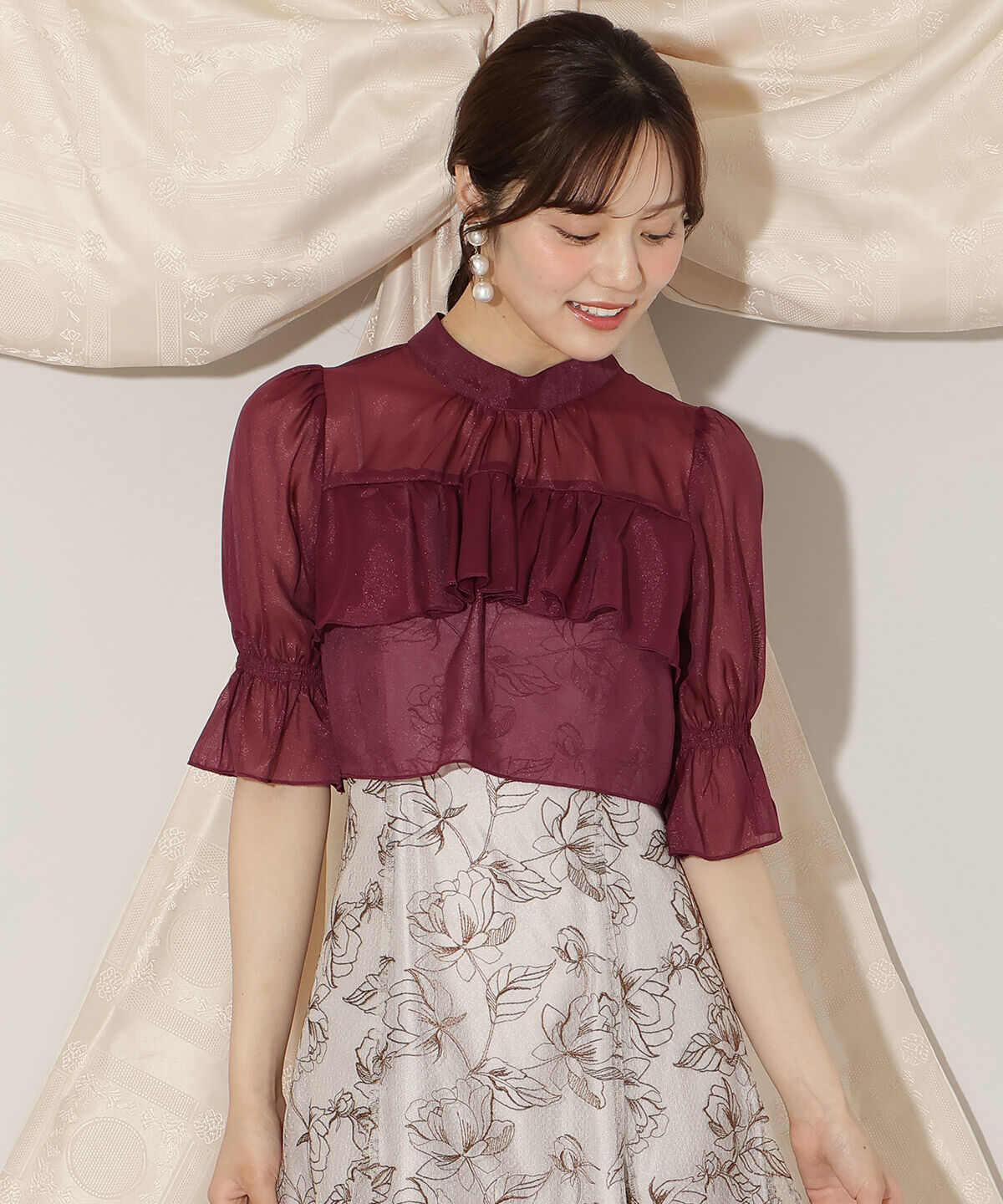 WILLSELECTION「フリル切り替えシフォンブラウス」|シャツ・ブラウス|ボルドー