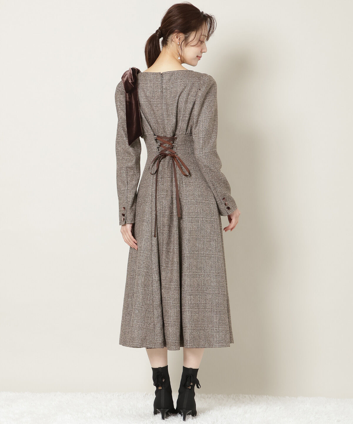 WILLSELECTION「アシメリボンボートネックフレアワンピース」|ワンピース|