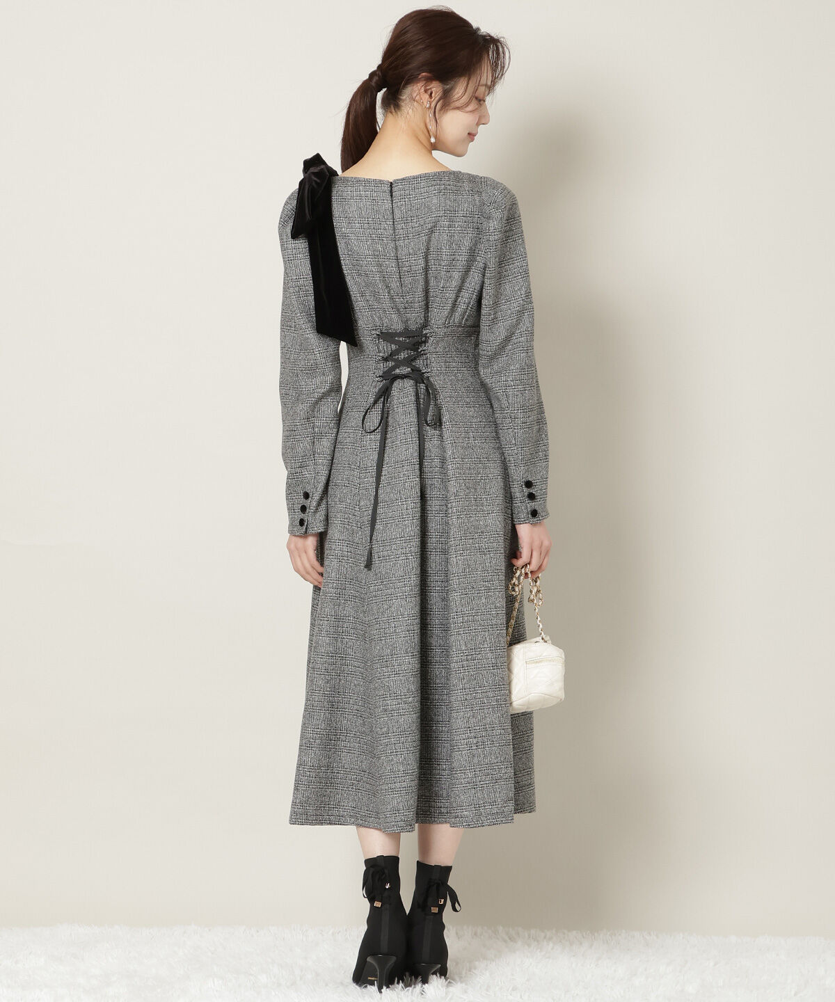 WILLSELECTION「アシメリボンボートネックフレアワンピース」|ワンピース|