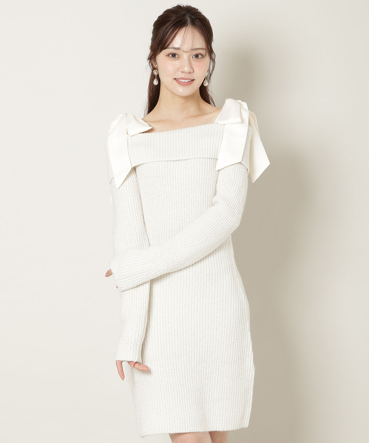 WILLSELECTION「リボンショルダーオフショルニットワンピース」|ワンピース|