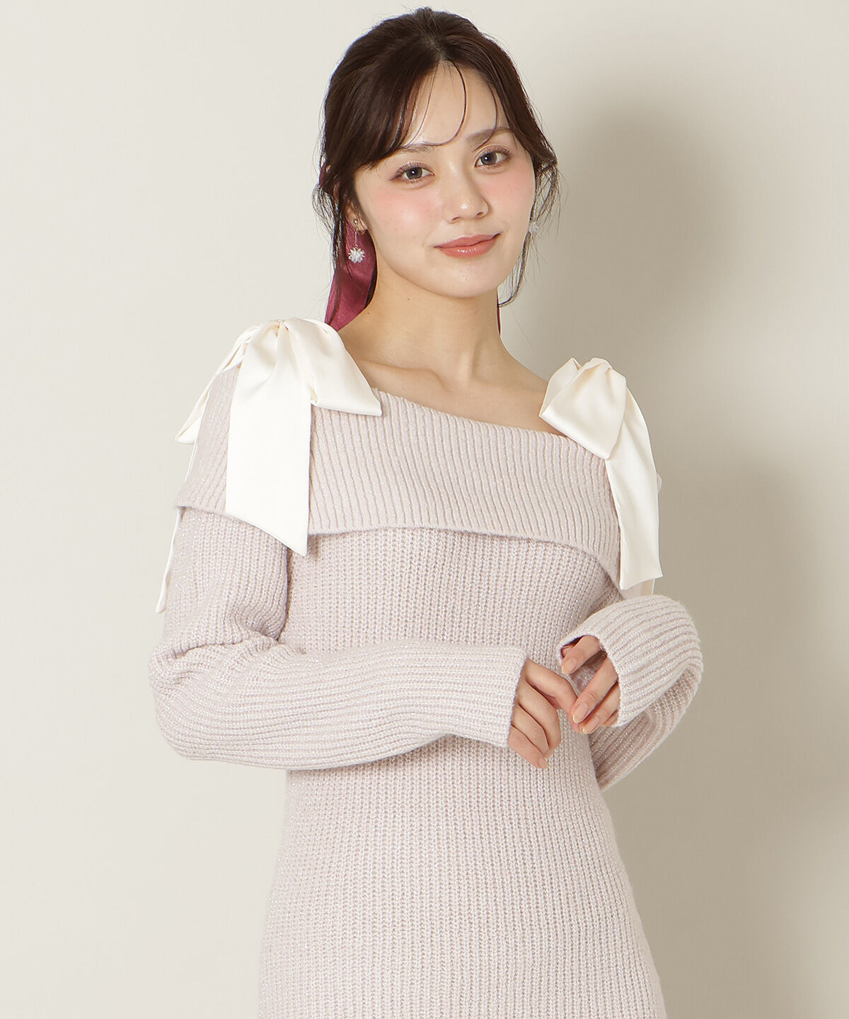 WILLSELECTION「リボンショルダーオフショルニットワンピース」|ワンピース|